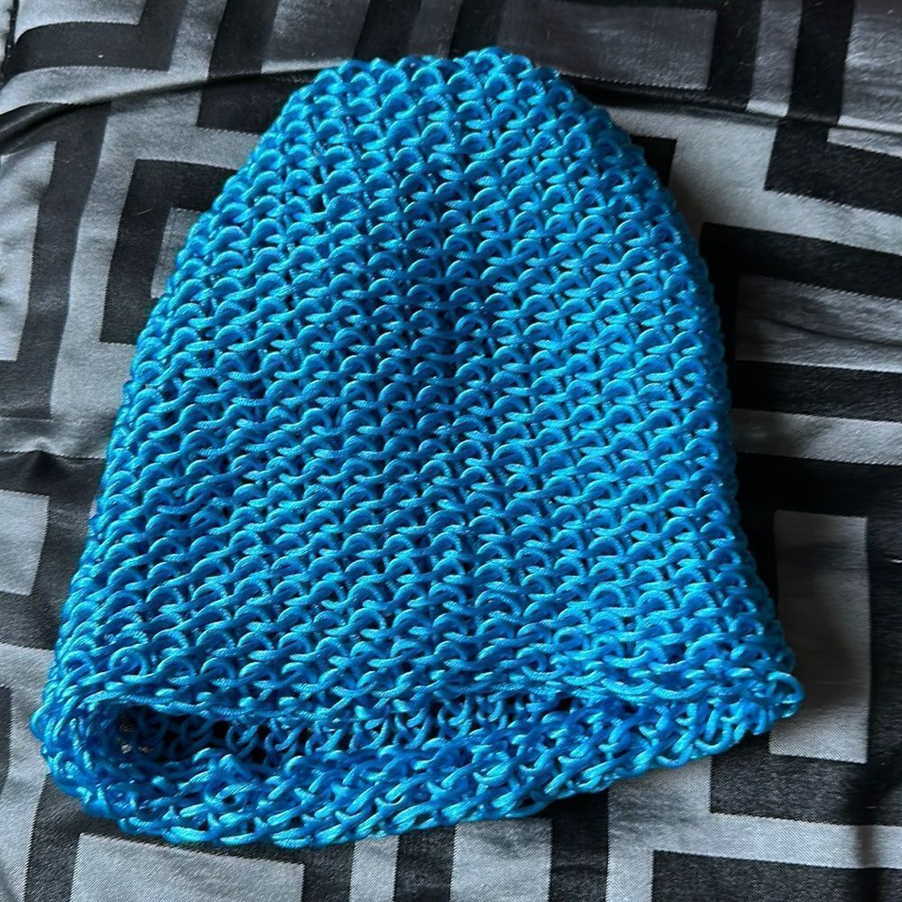 Homemade Hand Crocheted Blue Beanie Winter Hat-Adults